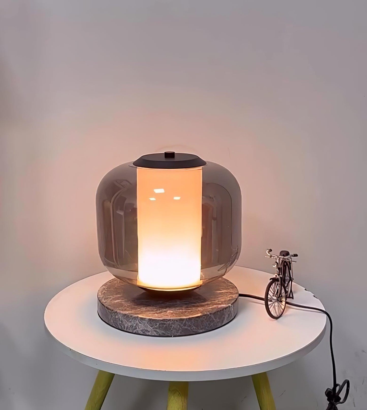 Eira Marble Table Lamp | Marble & Glass | Black & Smoke Gray