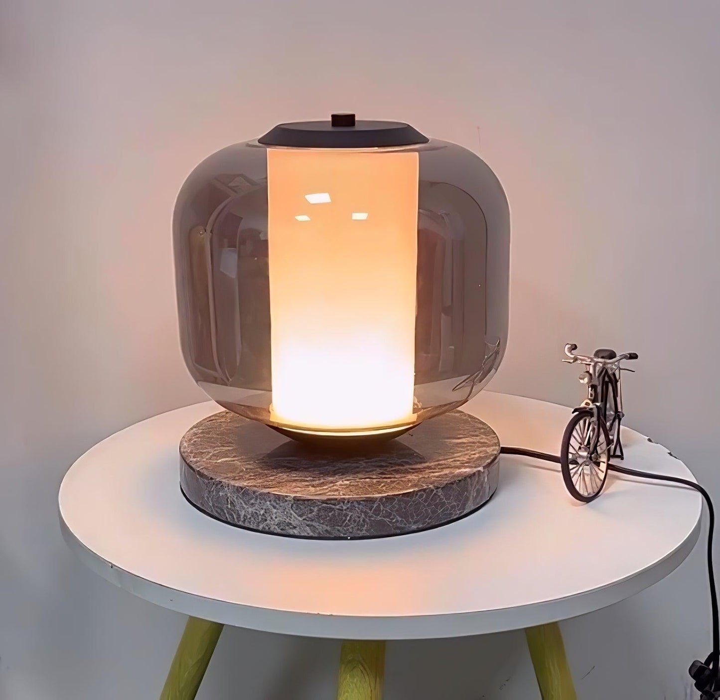 Eira Marble Table Lamp | Marble & Glass | Black & Smoke Gray