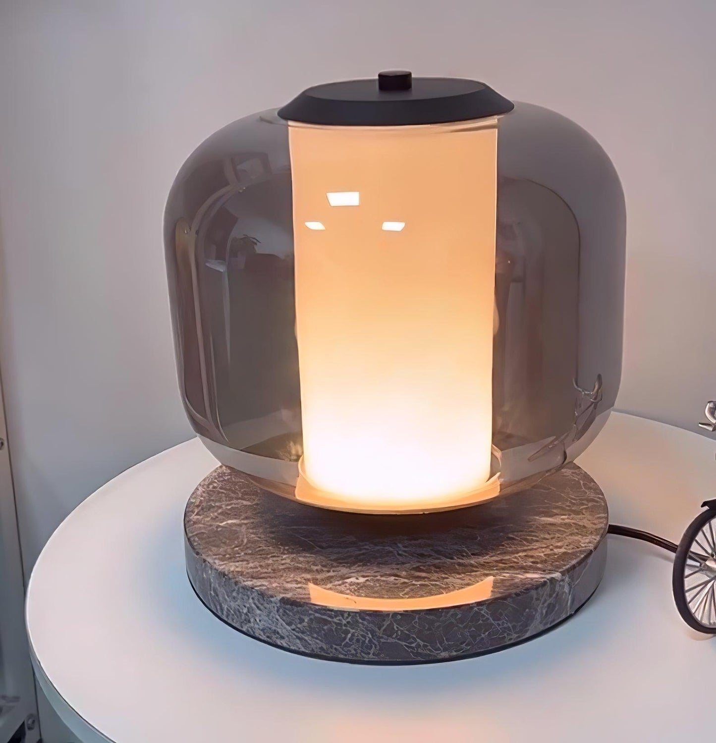 Eira Marble Table Lamp | Marble & Glass | Black & Smoke Gray