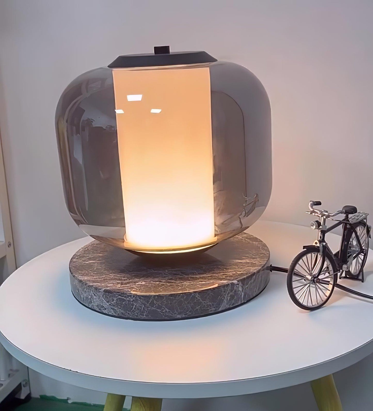 Eira Marble Table Lamp | Marble & Glass | Black & Smoke Gray