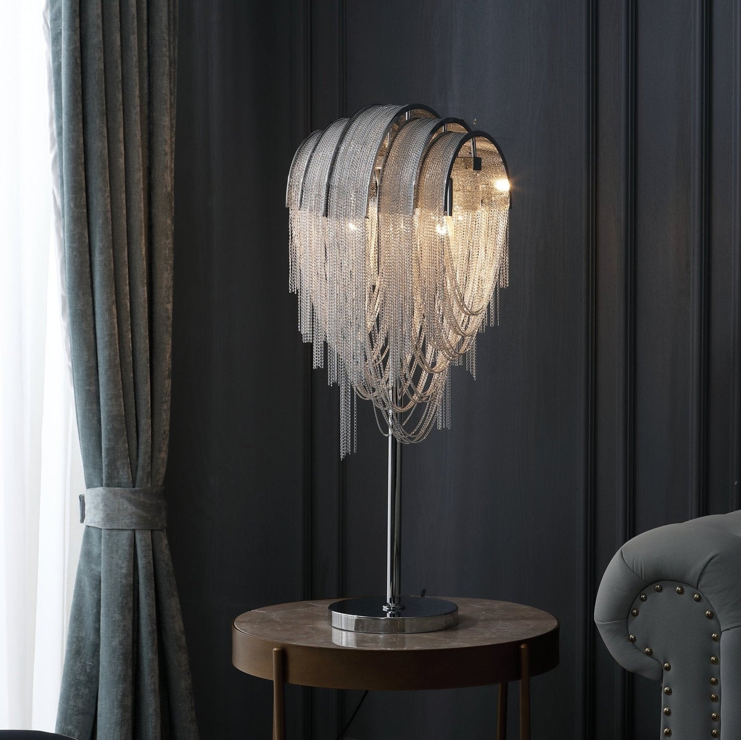 Chains Tassel Table Lamp | Metal, Stainless Steel | Gold, Chrome