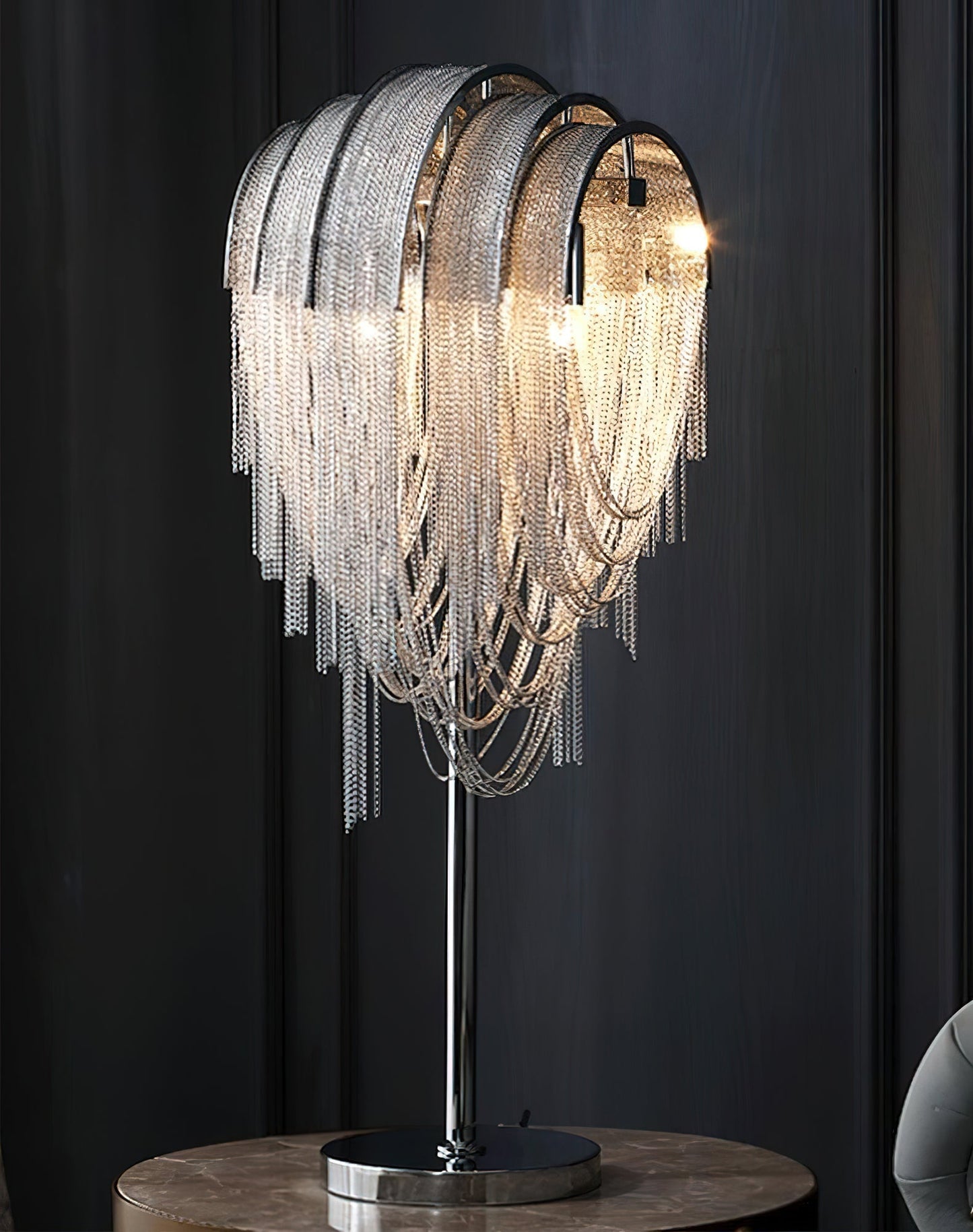 Chains Tassel Table Lamp | Metal, Stainless Steel | Gold, Chrome