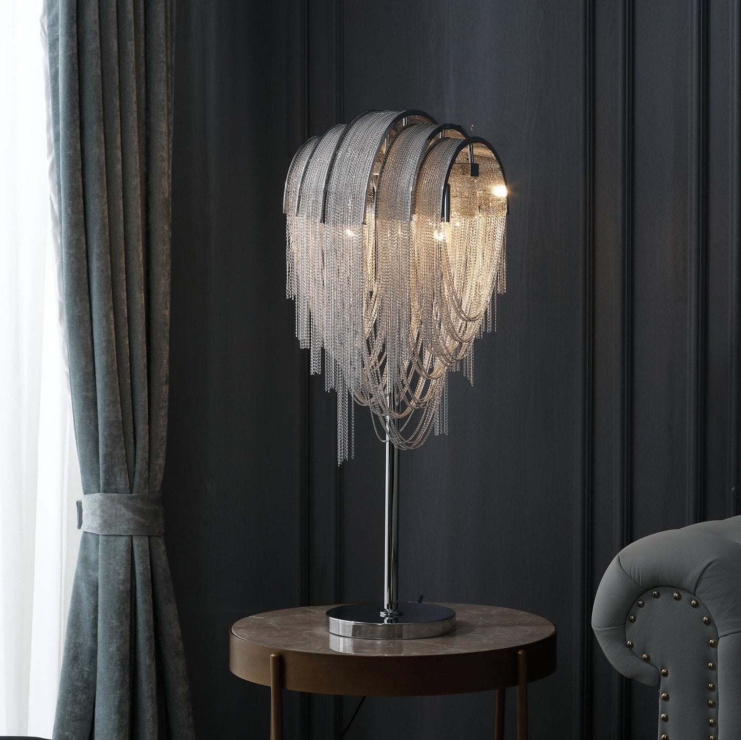 Chains Tassel Table Lamp | Metal, Stainless Steel | Gold, Chrome
