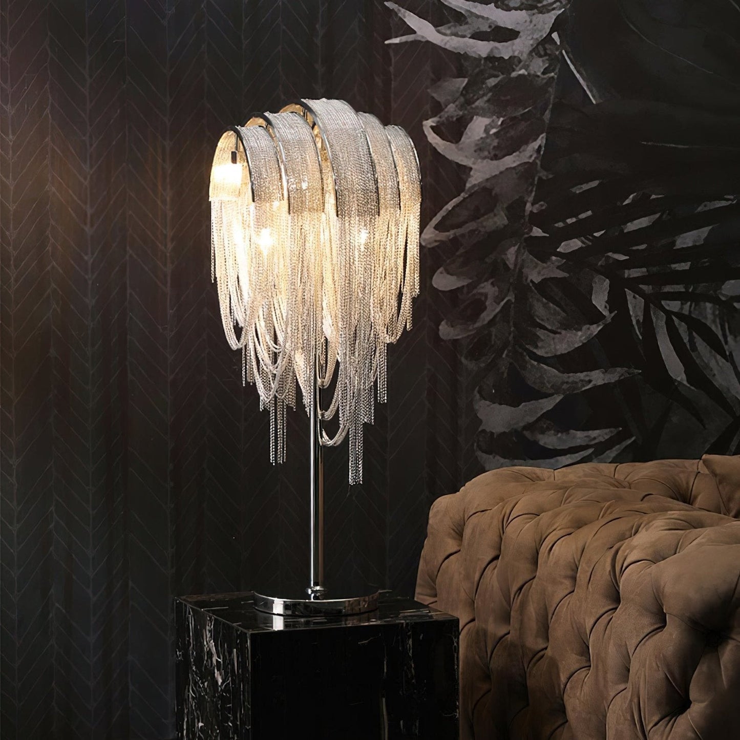 Chains Tassel Table Lamp | Metal, Stainless Steel | Gold, Chrome
