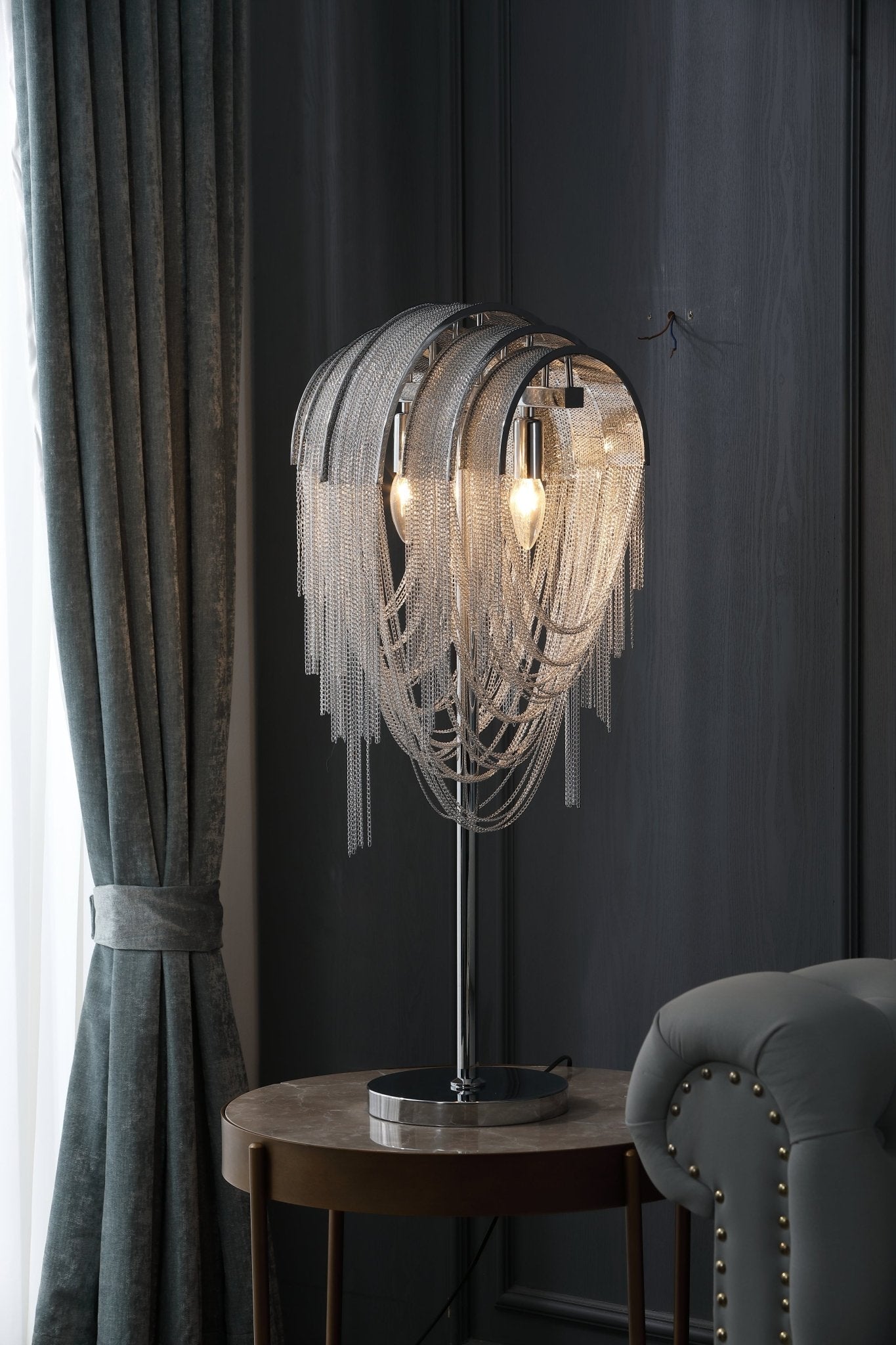 Chains Tassel Table Lamp | Metal, Stainless Steel | Gold, Chrome