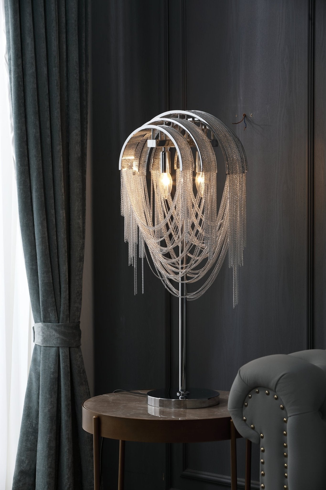 Chains Tassel Table Lamp | Metal, Stainless Steel | Gold, Chrome