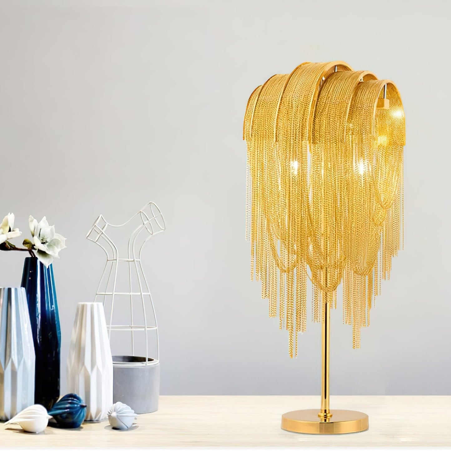 Chains Tassel Table Lamp | Metal, Stainless Steel | Gold, Chrome