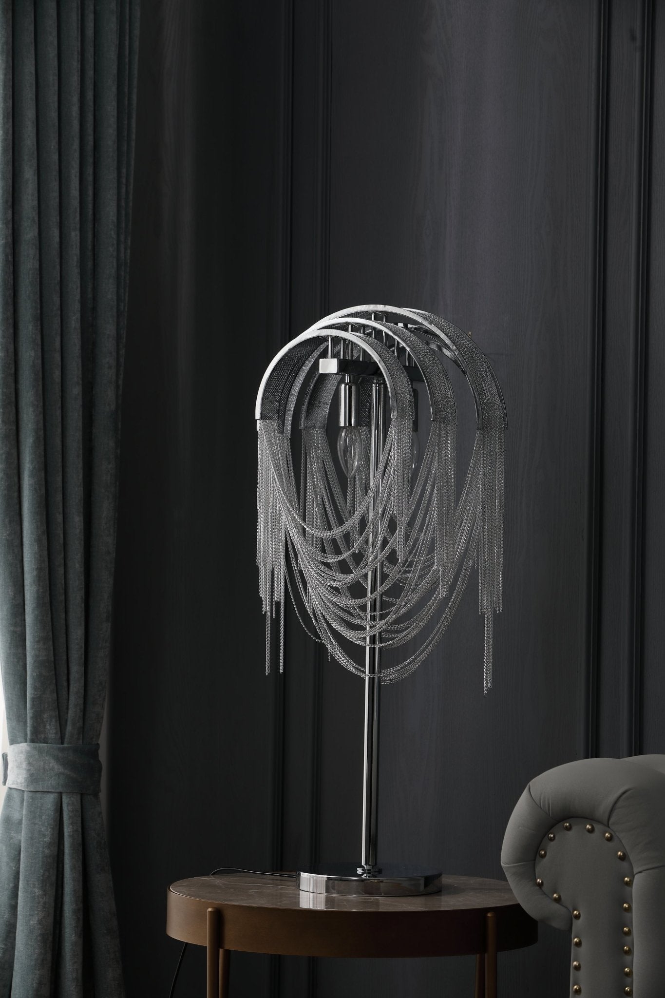Chains Tassel Table Lamp | Metal, Stainless Steel | Gold, Chrome