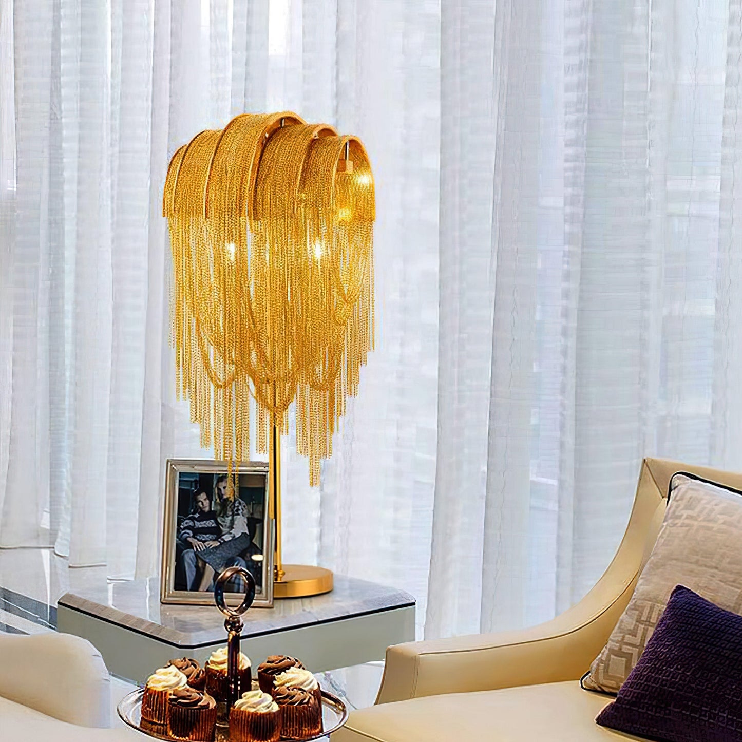 Chains Tassel Table Lamp | Metal, Stainless Steel | Gold, Chrome