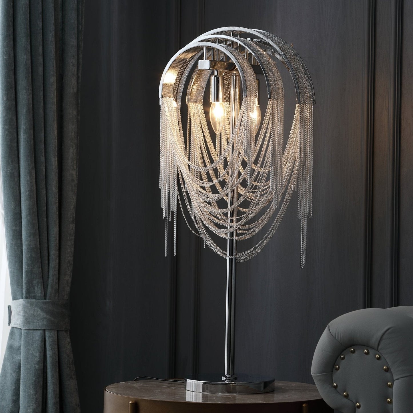 Chains Tassel Table Lamp | Metal, Stainless Steel | Gold, Chrome