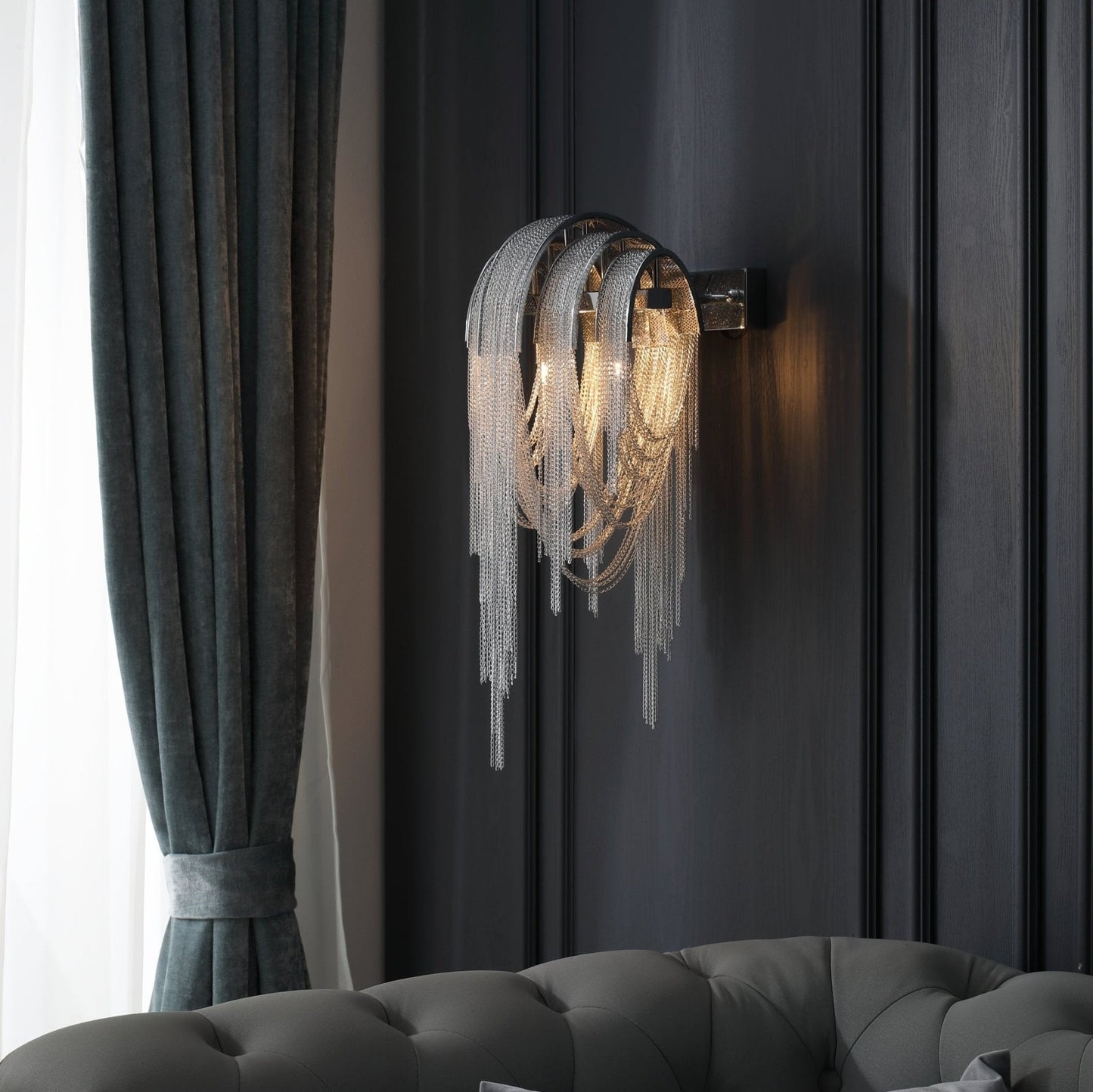 Chains Tassel Wall Lamp | Metal, Stainless Steel | Gold, Chrome