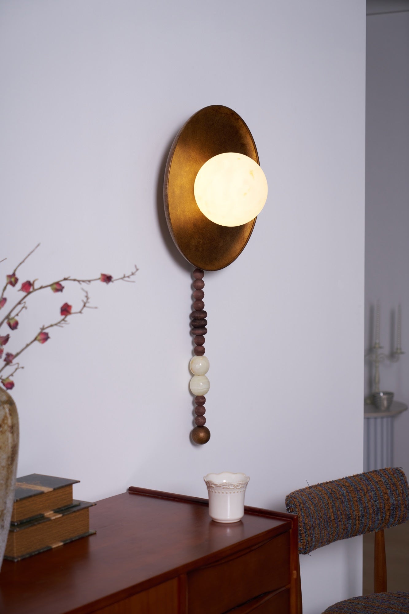 Vintage Wall Lamp | Alabaster Shade | Weathered Bronze Finish