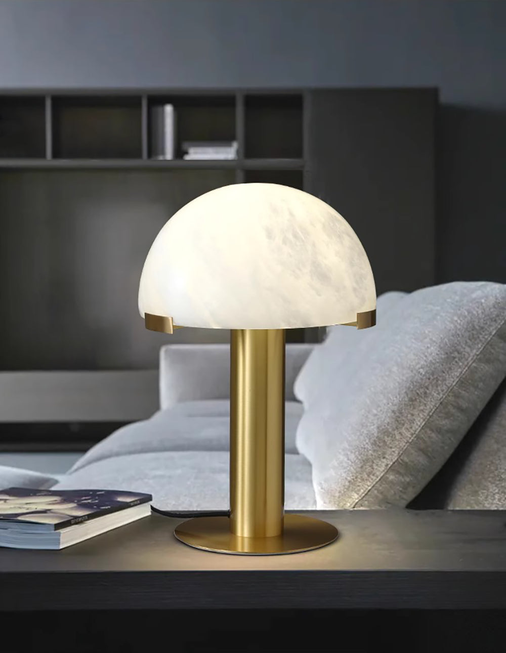 Alabaster Table Lamp | Organic Alabaster & Bronze | 30cm Diameter