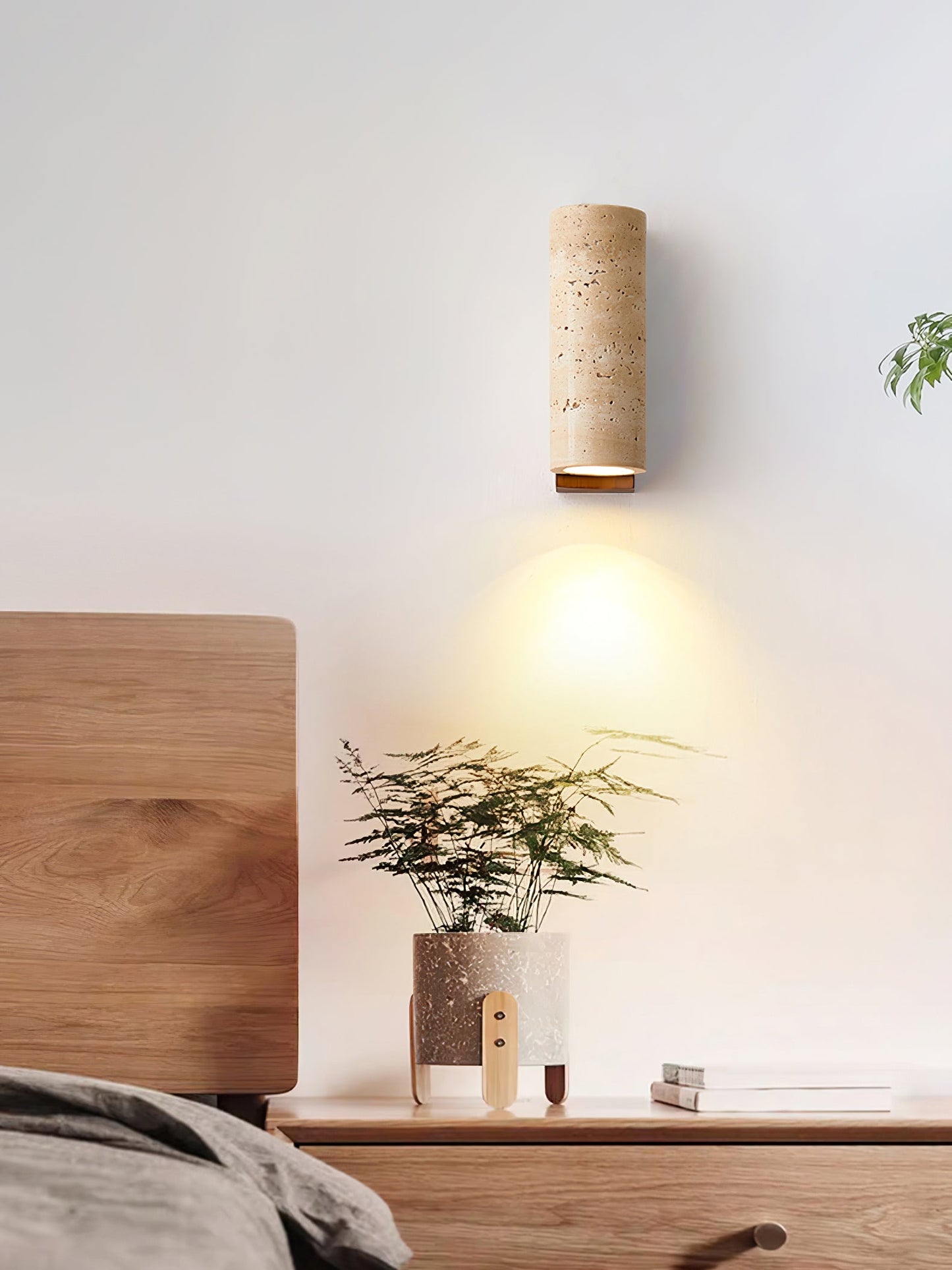 Elevate Wall Lamp | Travertine & Wood | Yellow Travertine