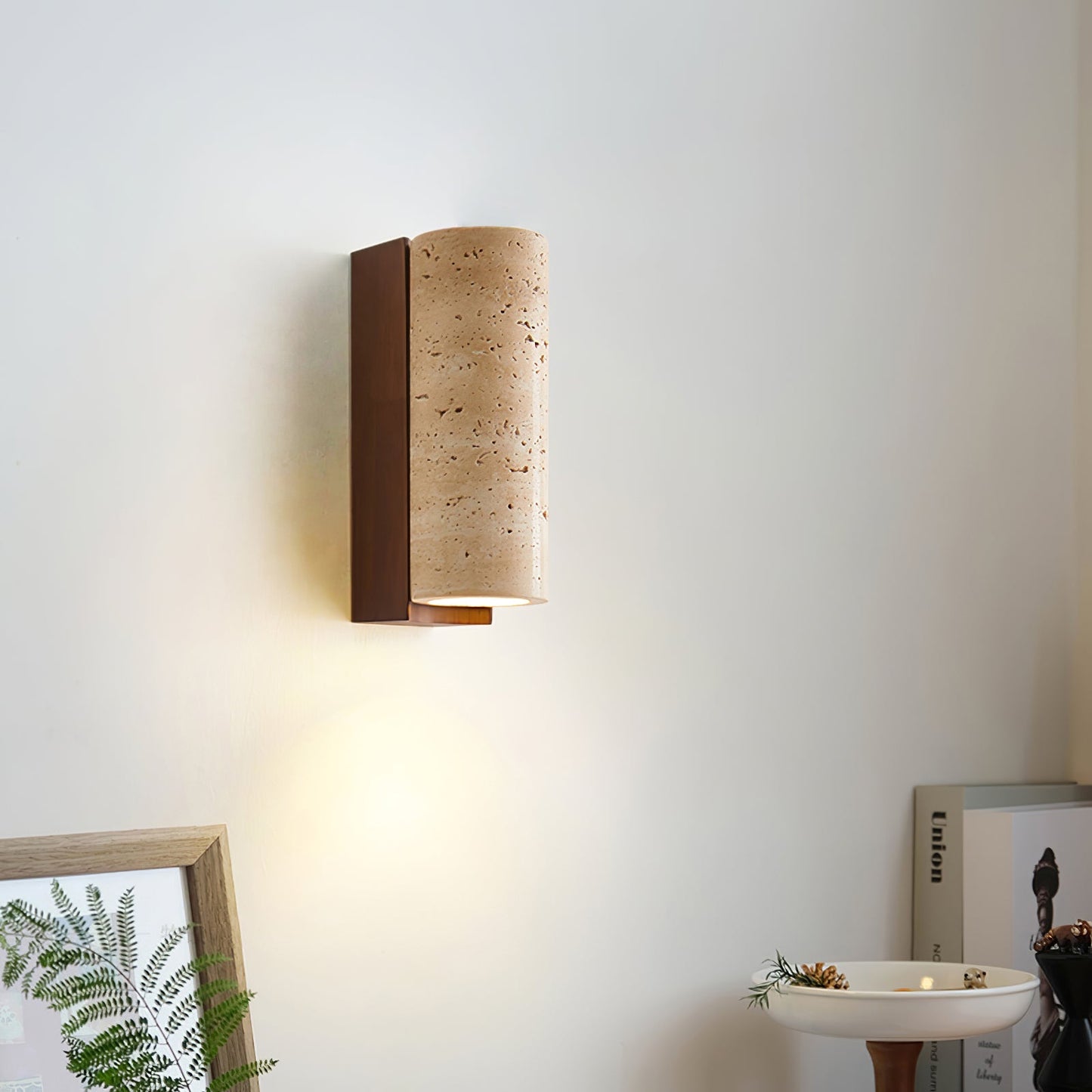 Elevate Wall Lamp | Travertine & Wood | Yellow Travertine