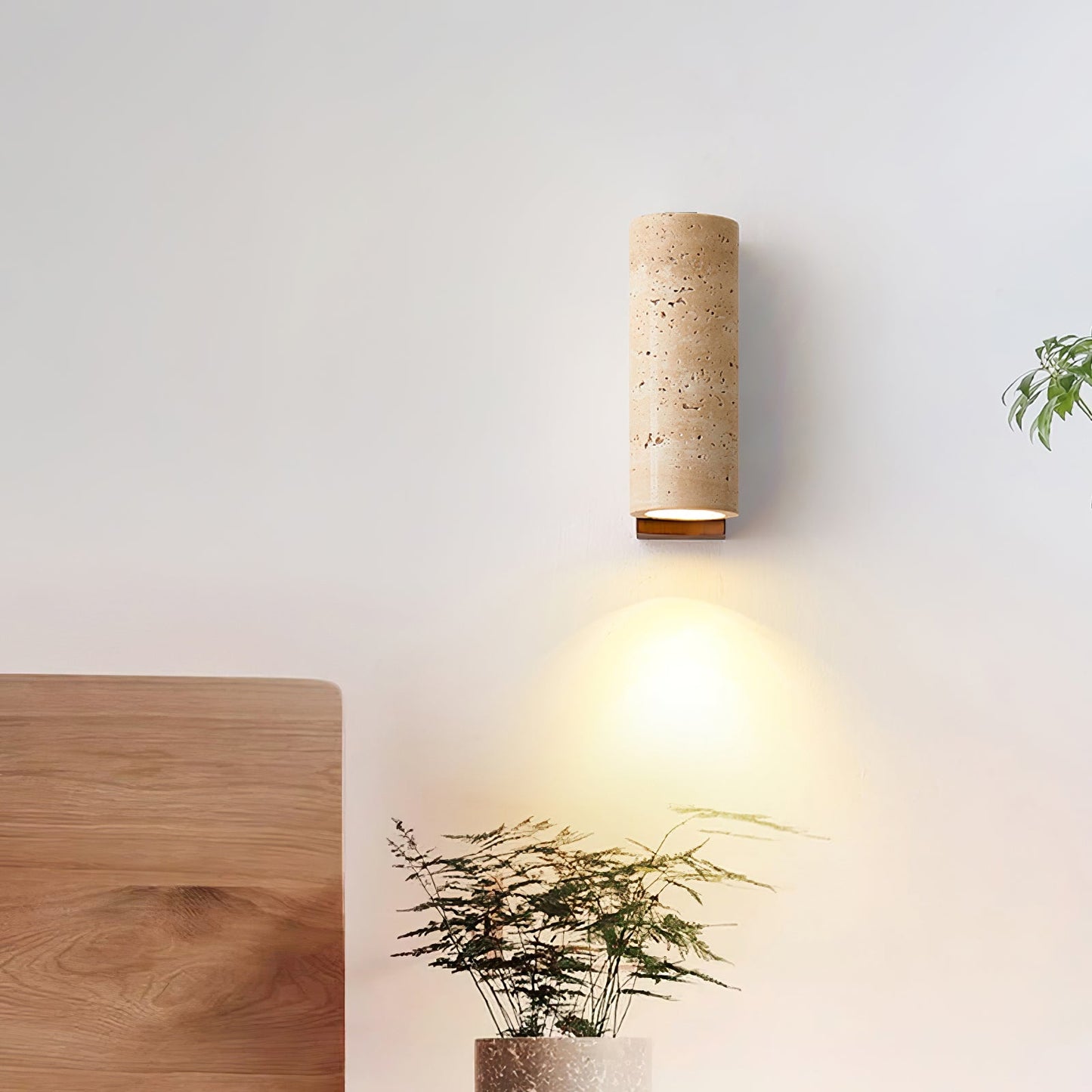 Elevate Wall Lamp | Travertine & Wood | Yellow Travertine