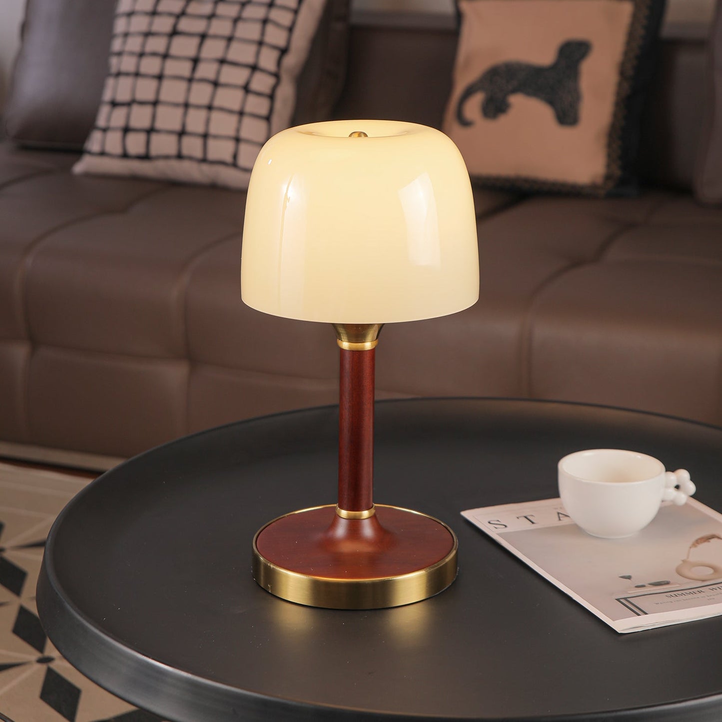 Elio Table Lamp | Amber Glass & Wood | Walnut Color