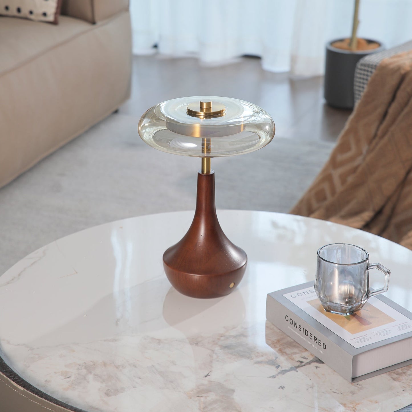 Elliot Table Lamp | Amber Glass Shade | Walnut Base