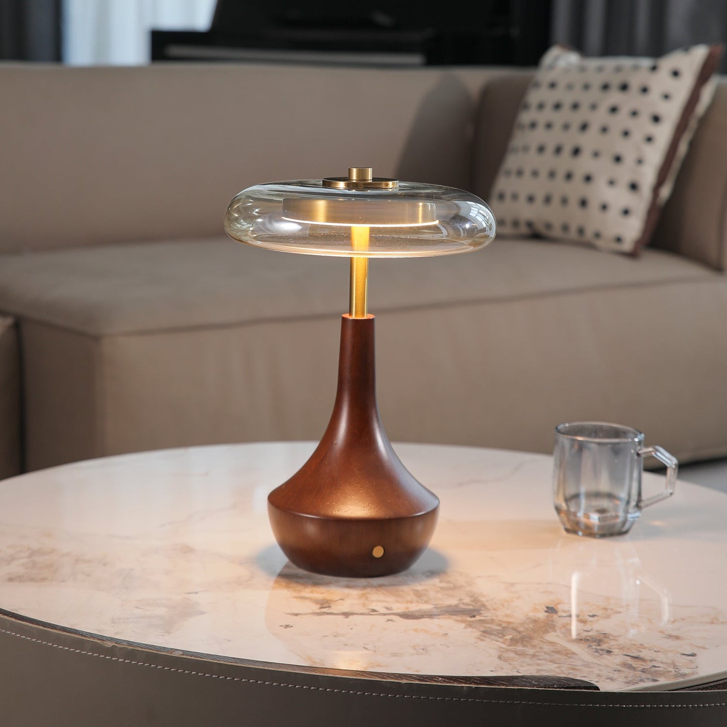 Elliot Table Lamp | Amber Glass Shade | Walnut Base