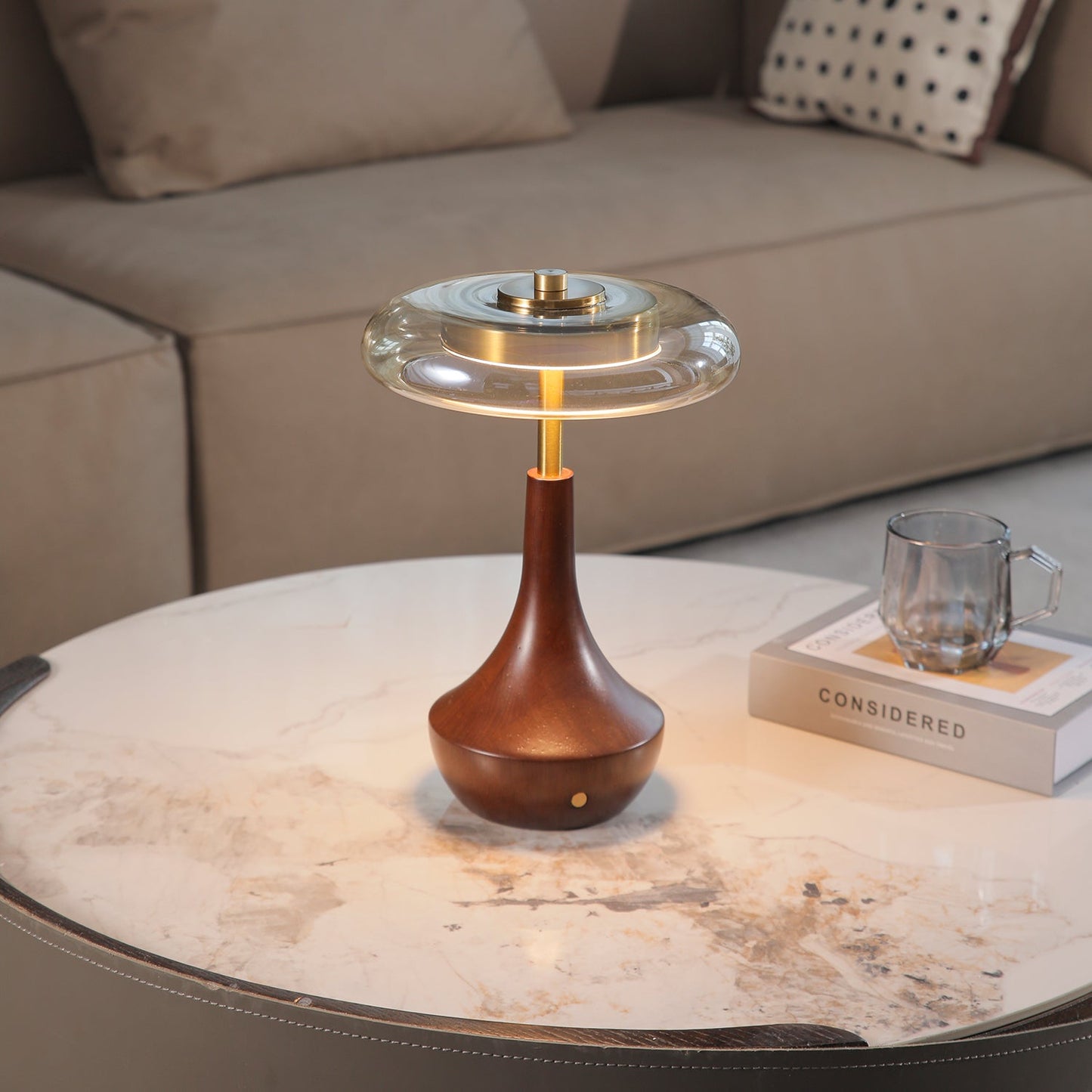 Elliot Table Lamp | Amber Glass Shade | Walnut Base