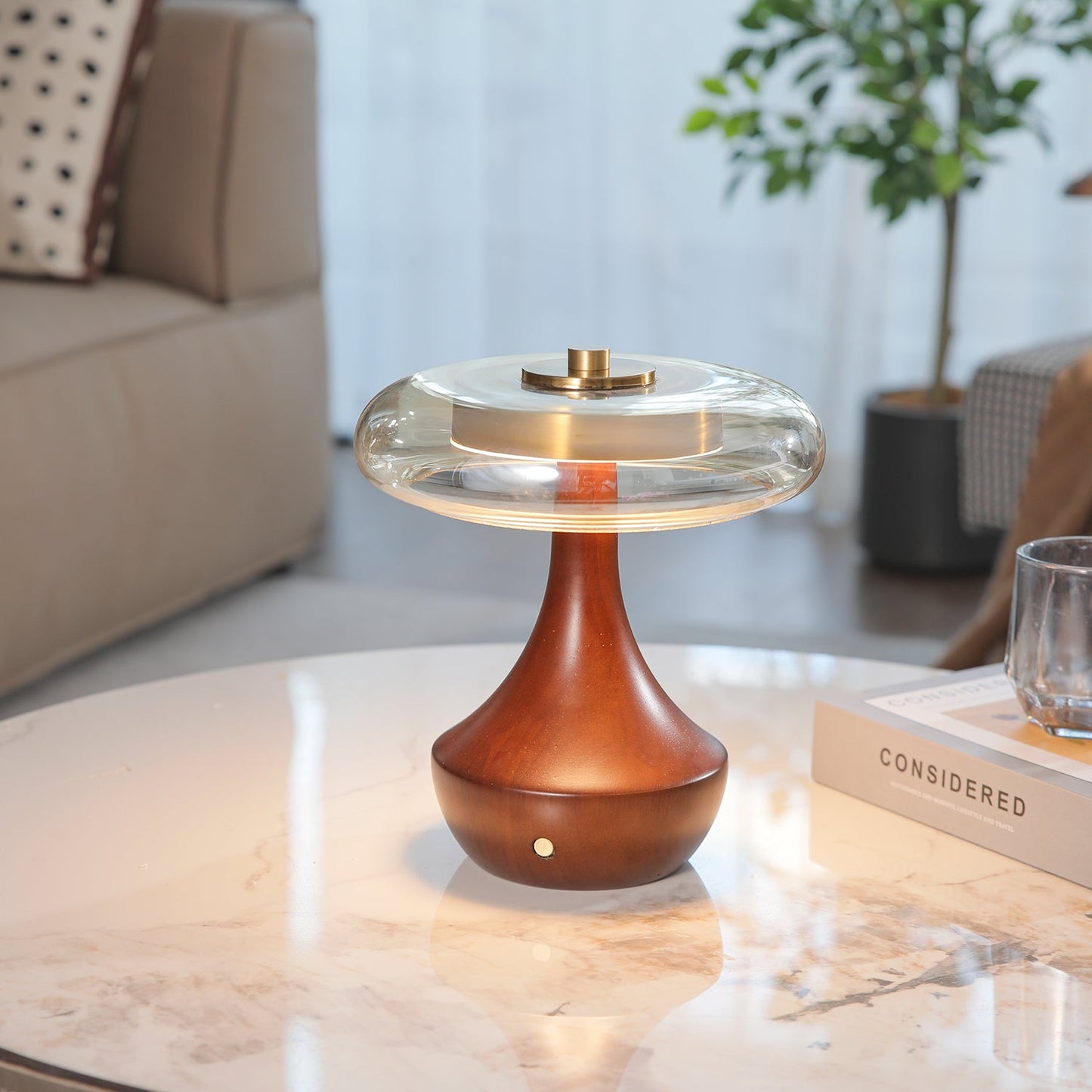 Elliot Table Lamp | Amber Glass Shade | Walnut Base