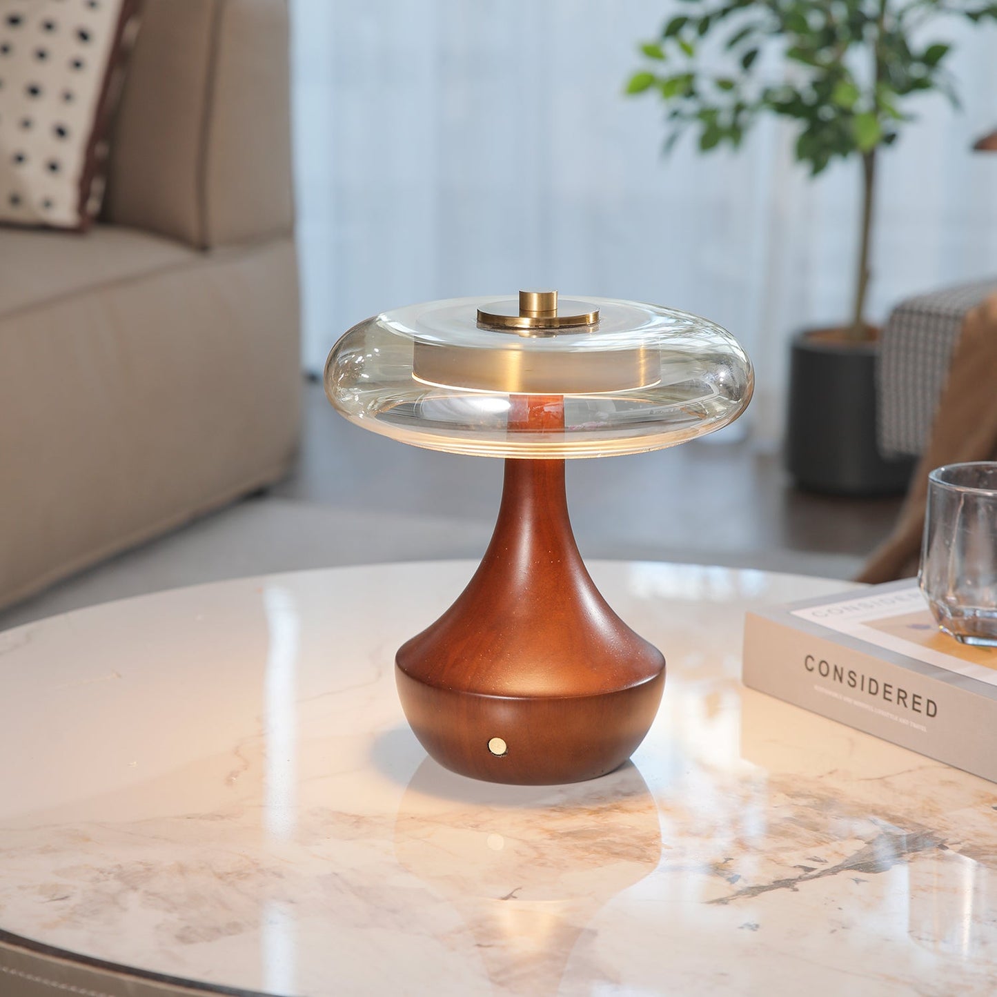 Elliot Table Lamp | Amber Glass Shade | Walnut Base