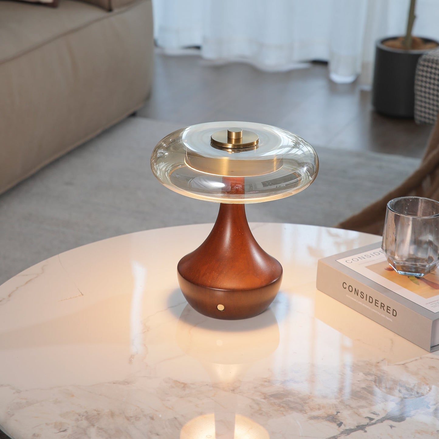 Elliot Table Lamp | Amber Glass Shade | Walnut Base