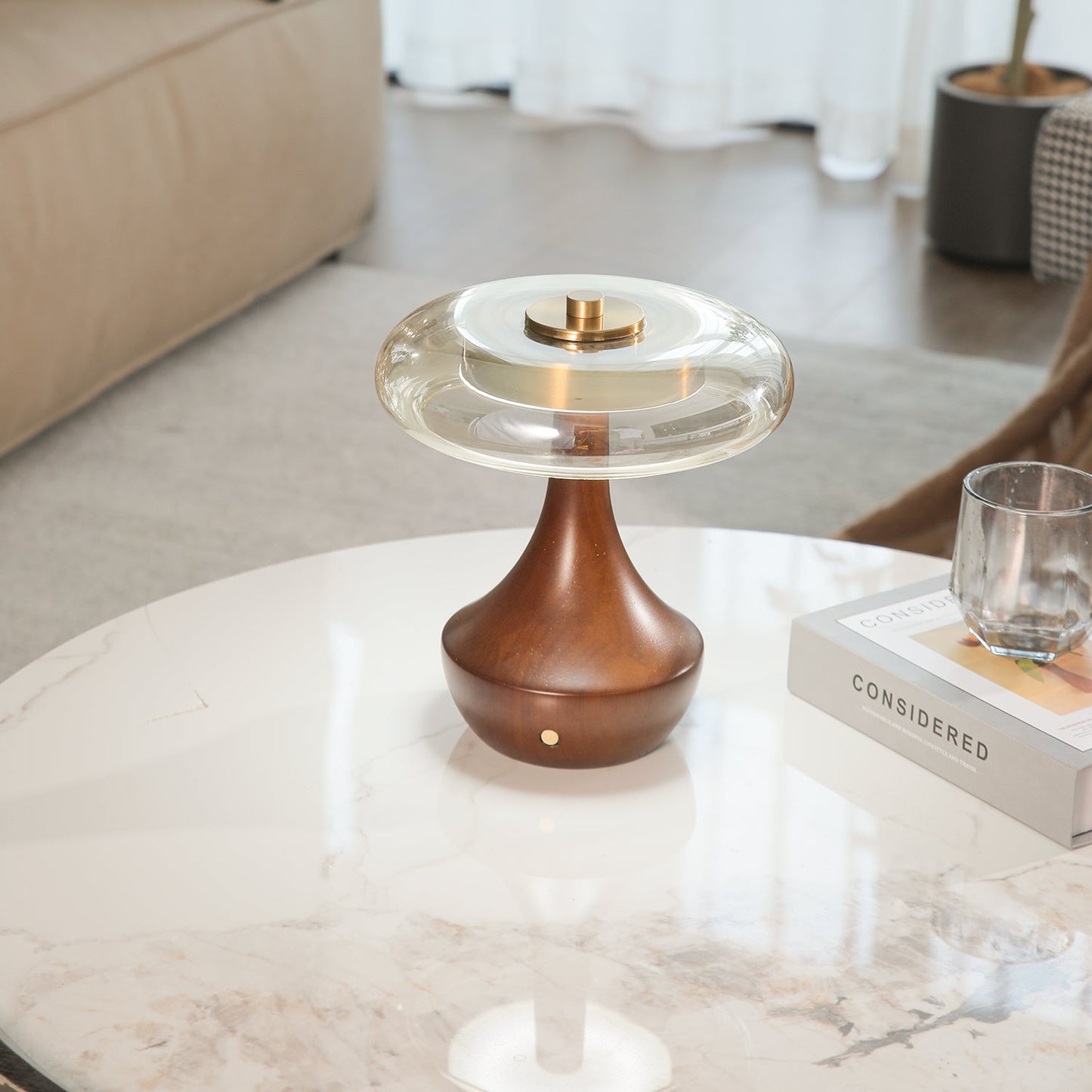 Elliot Table Lamp | Amber Glass Shade | Walnut Base