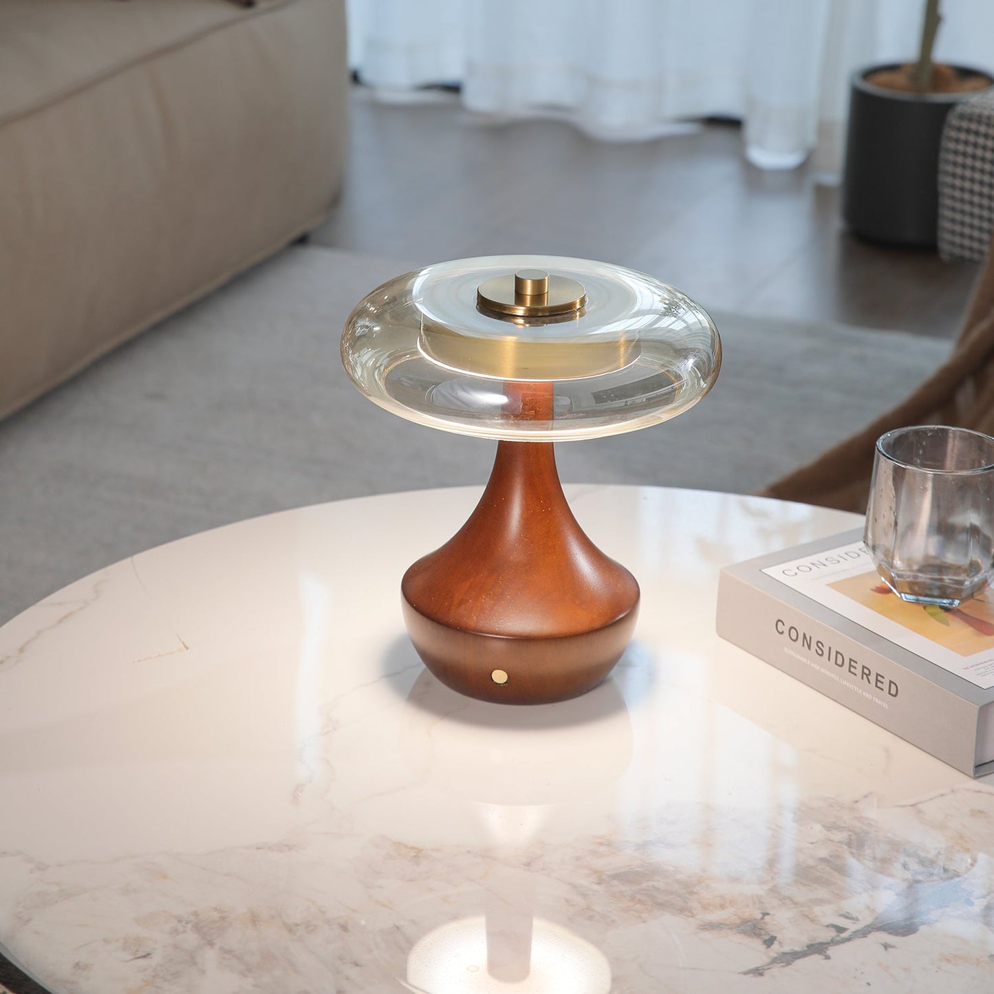 Elliot Table Lamp | Amber Glass Shade | Walnut Base