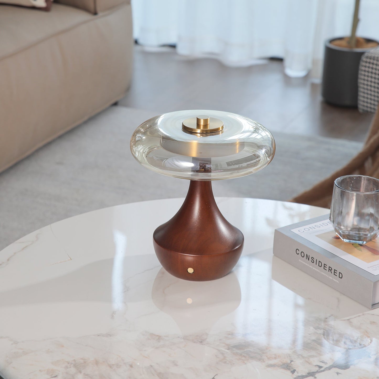 Elliot Table Lamp | Amber Glass Shade | Walnut Base