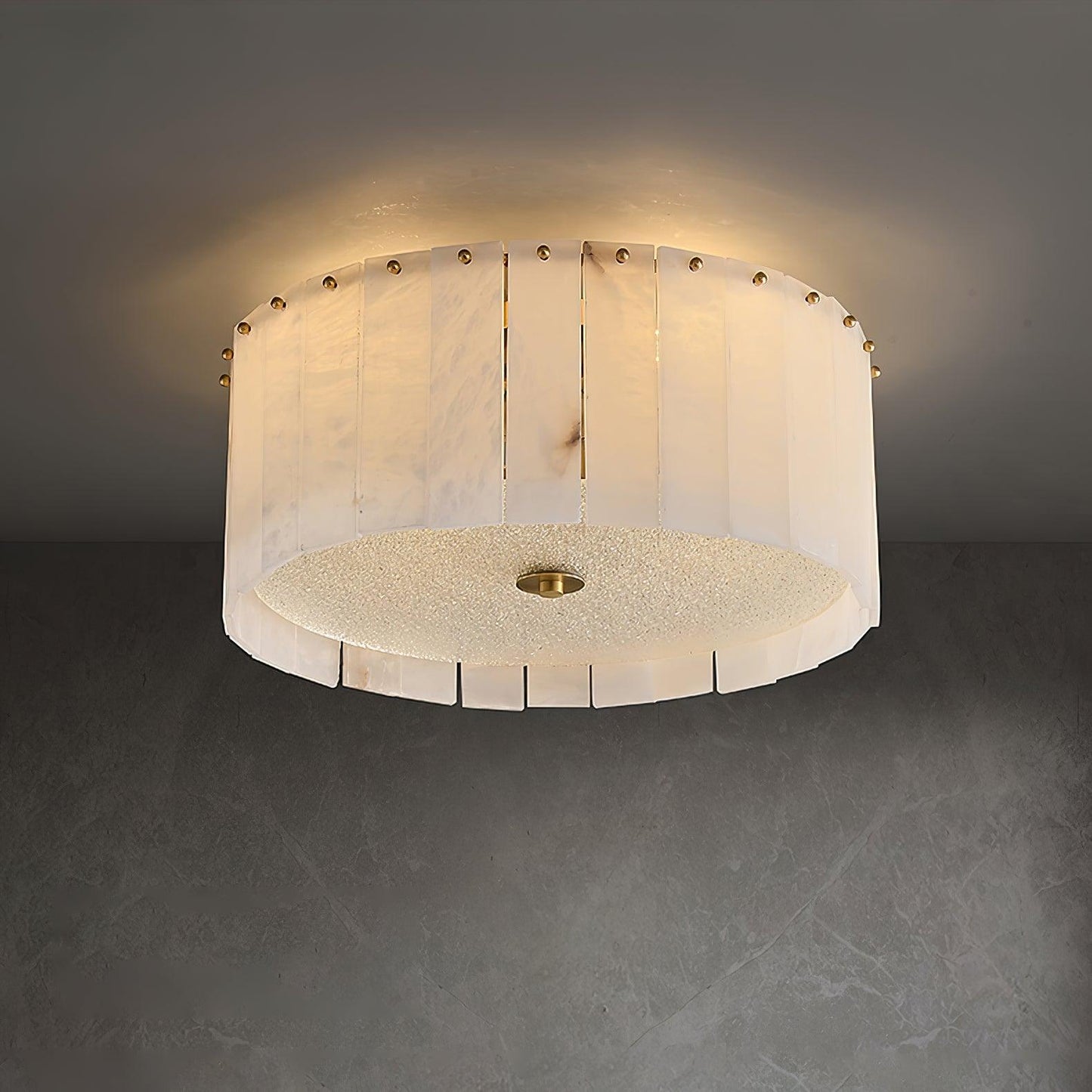 Elysian Alabaster Ceiling Lamp | Brass & Alabaster | White Shade
