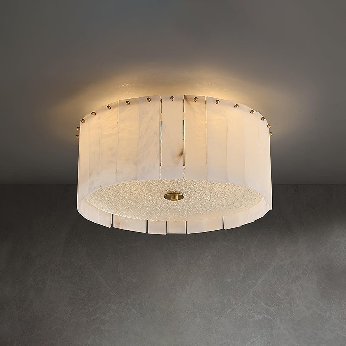 Elysian Alabaster Ceiling Lamp | Brass & Alabaster | White Shade
