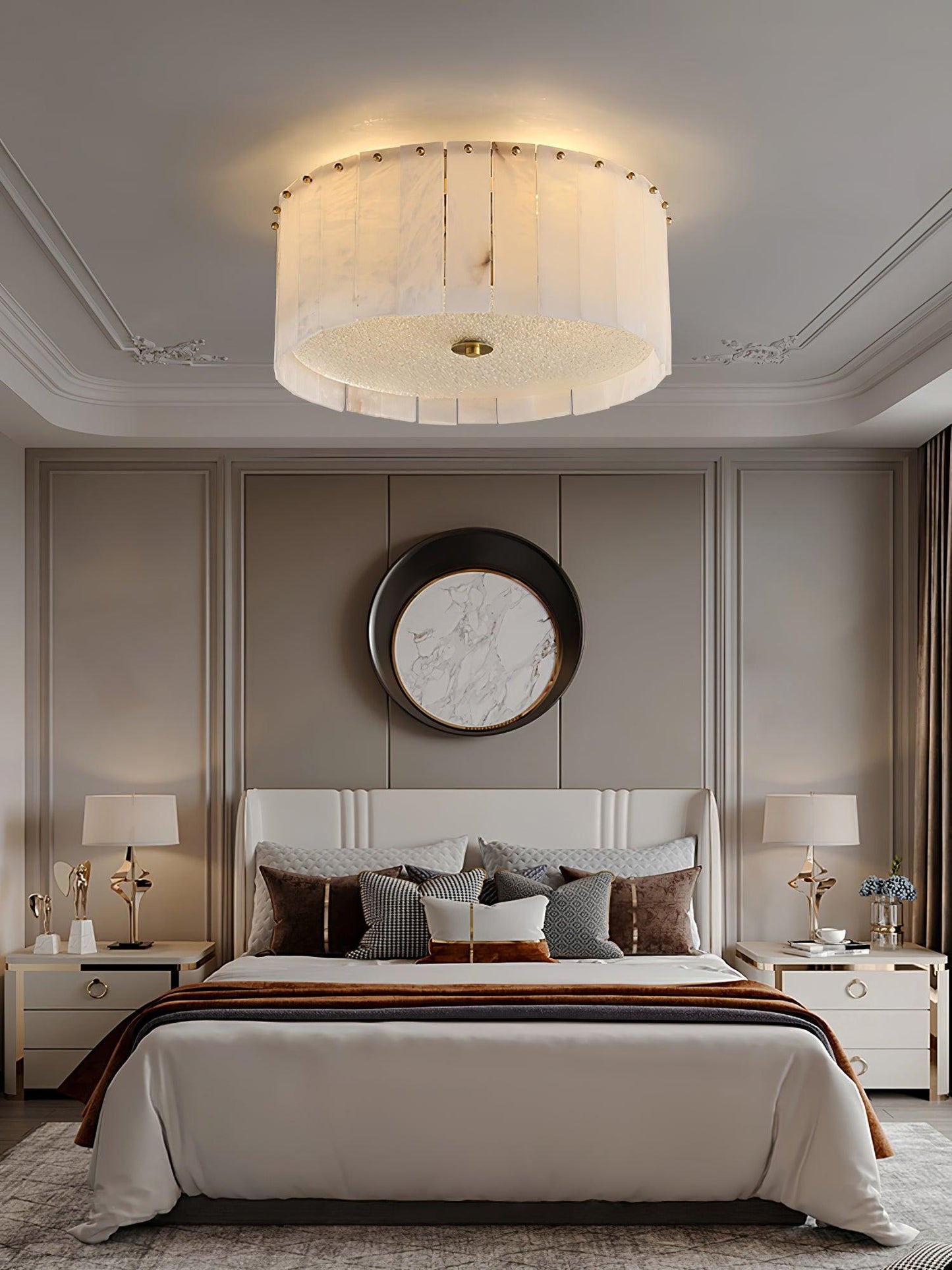 Elysian Alabaster Ceiling Lamp | Brass & Alabaster | White Shade
