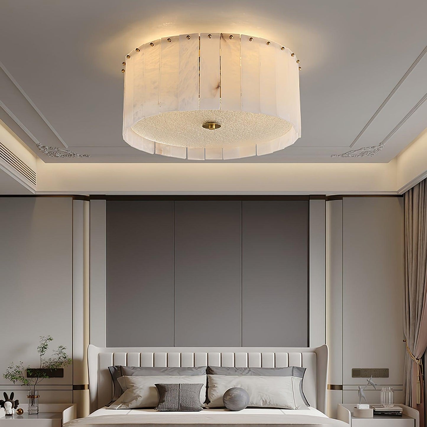 Elysian Alabaster Ceiling Lamp | Brass & Alabaster | White Shade