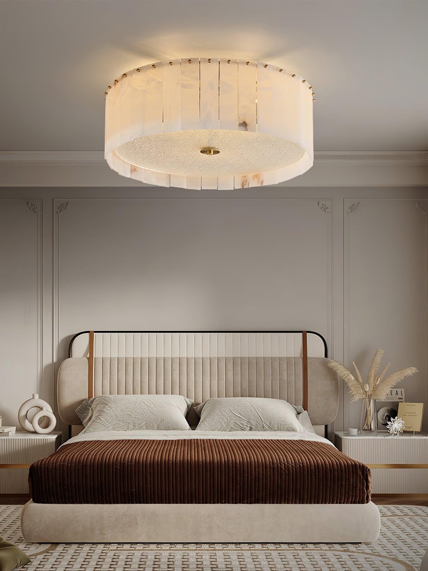 Elysian Alabaster Ceiling Lamp | Brass & Alabaster | White Shade
