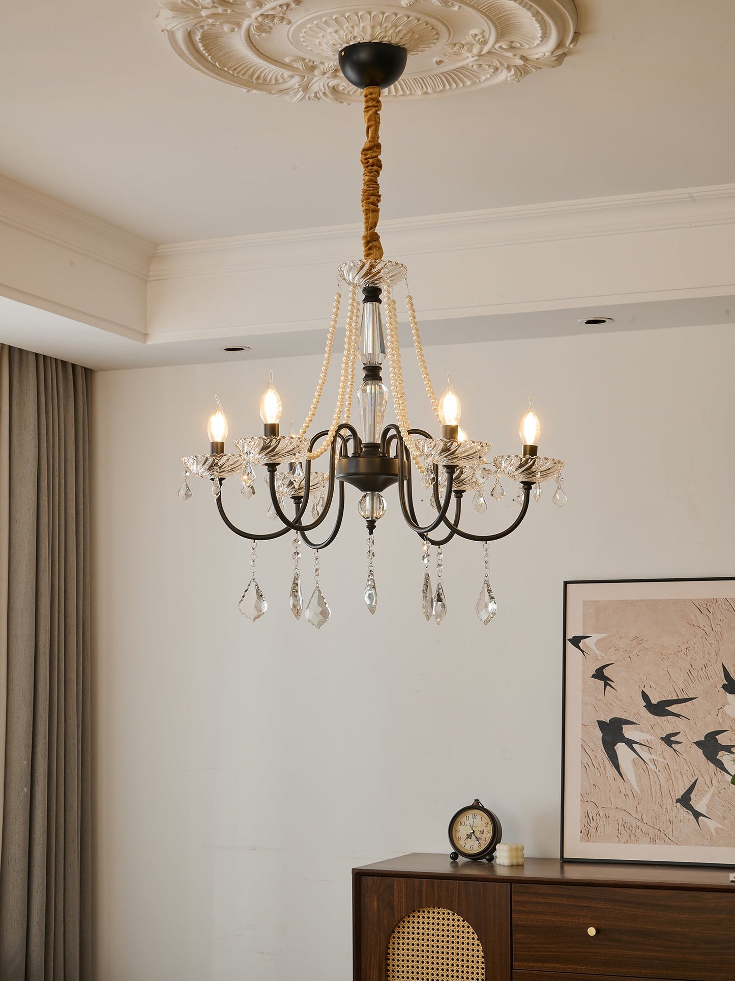Empress Crystal Chandelier | Black-Coated Iron & Clear Glass | 6 or 8 Lights