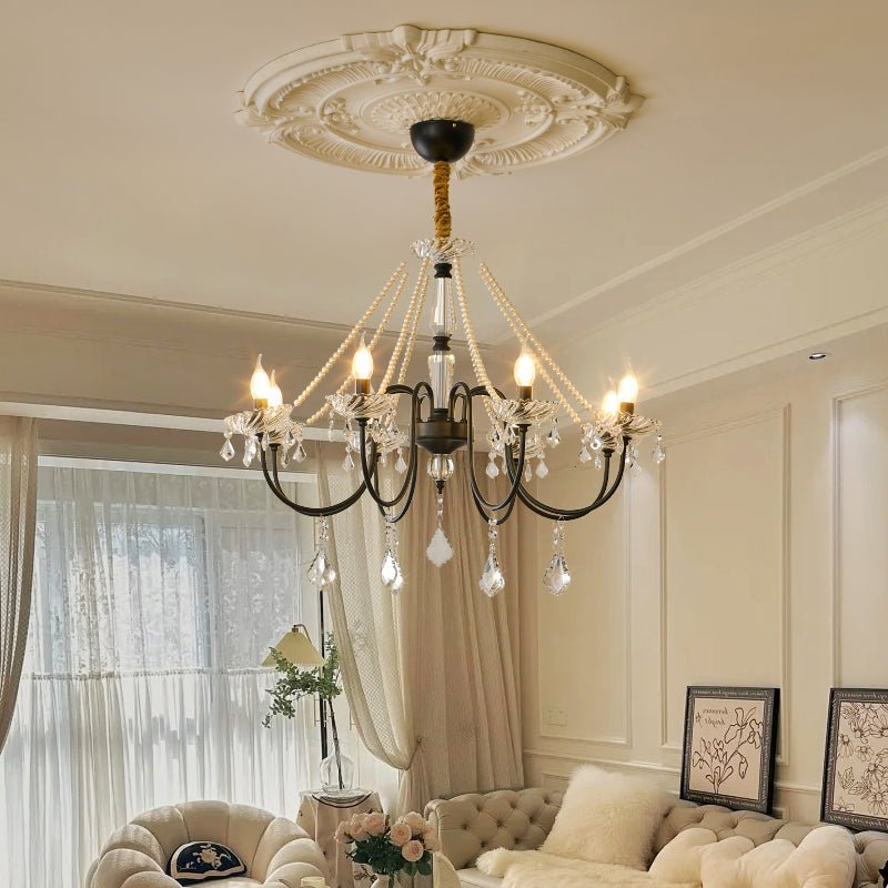 Empress Crystal Chandelier | Black-Coated Iron & Clear Glass | 6 or 8 Lights