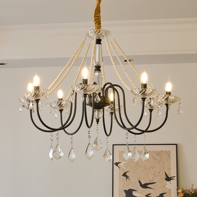 Empress Crystal Chandelier | Black-Coated Iron & Clear Glass | 6 or 8 Lights