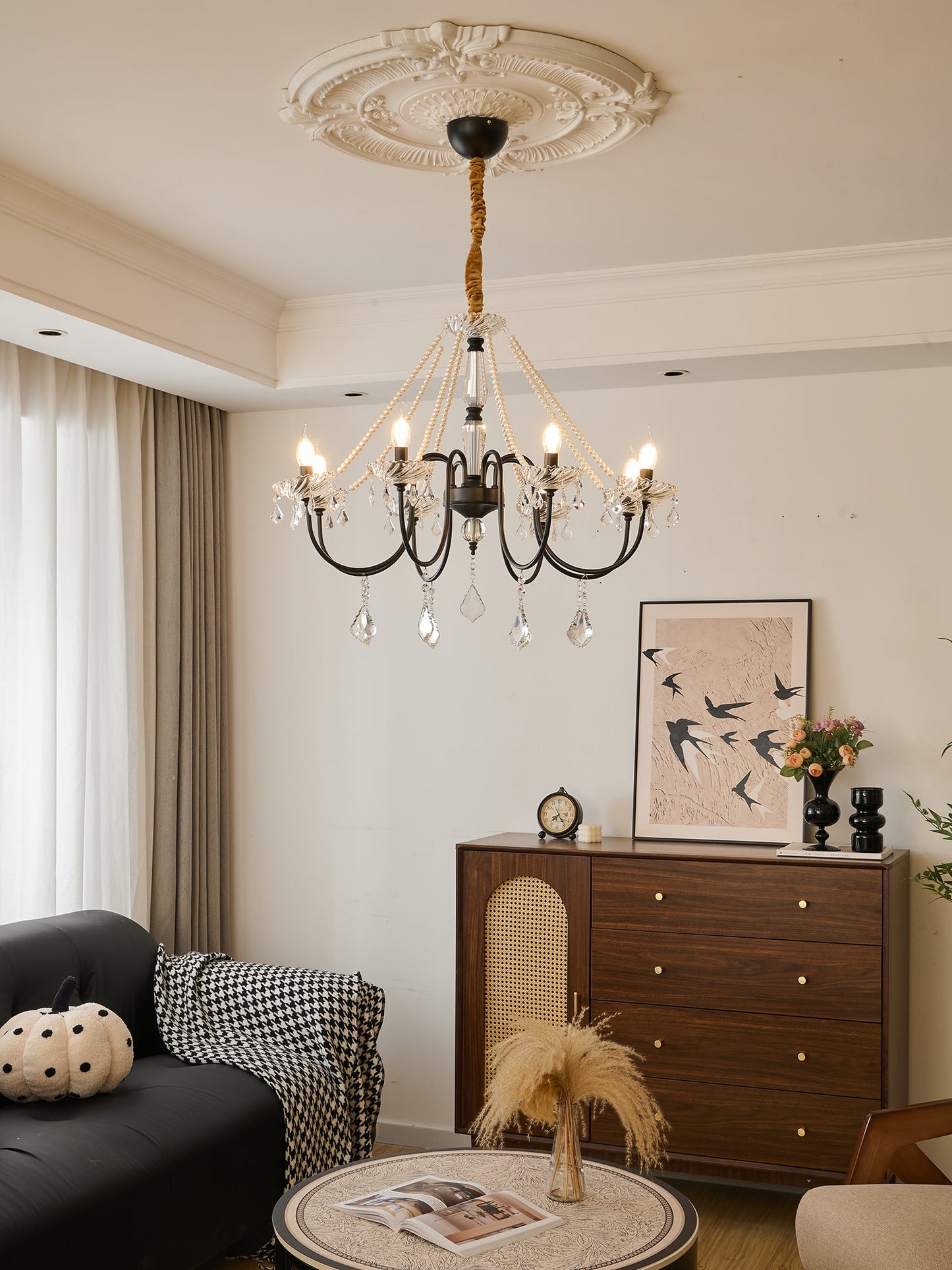 Empress Crystal Chandelier | Black-Coated Iron & Clear Glass | 6 or 8 Lights