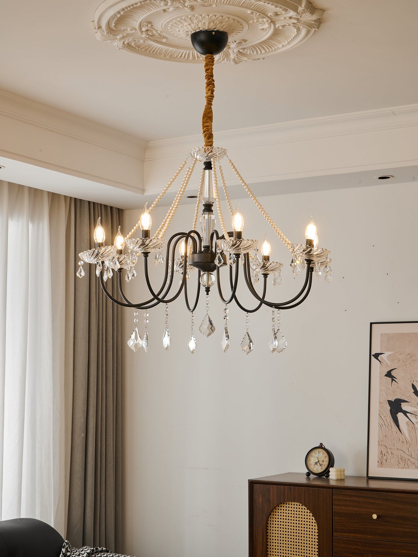 Empress Crystal Chandelier | Black-Coated Iron & Clear Glass | 6 or 8 Lights
