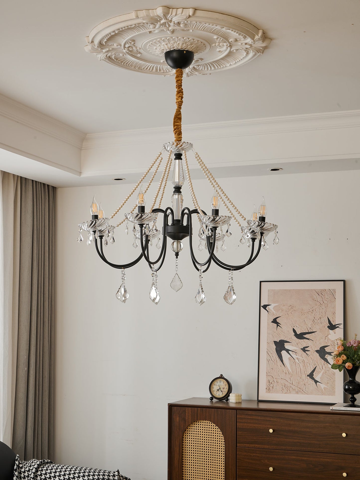 Empress Crystal Chandelier | Black-Coated Iron & Clear Glass | 6 or 8 Lights