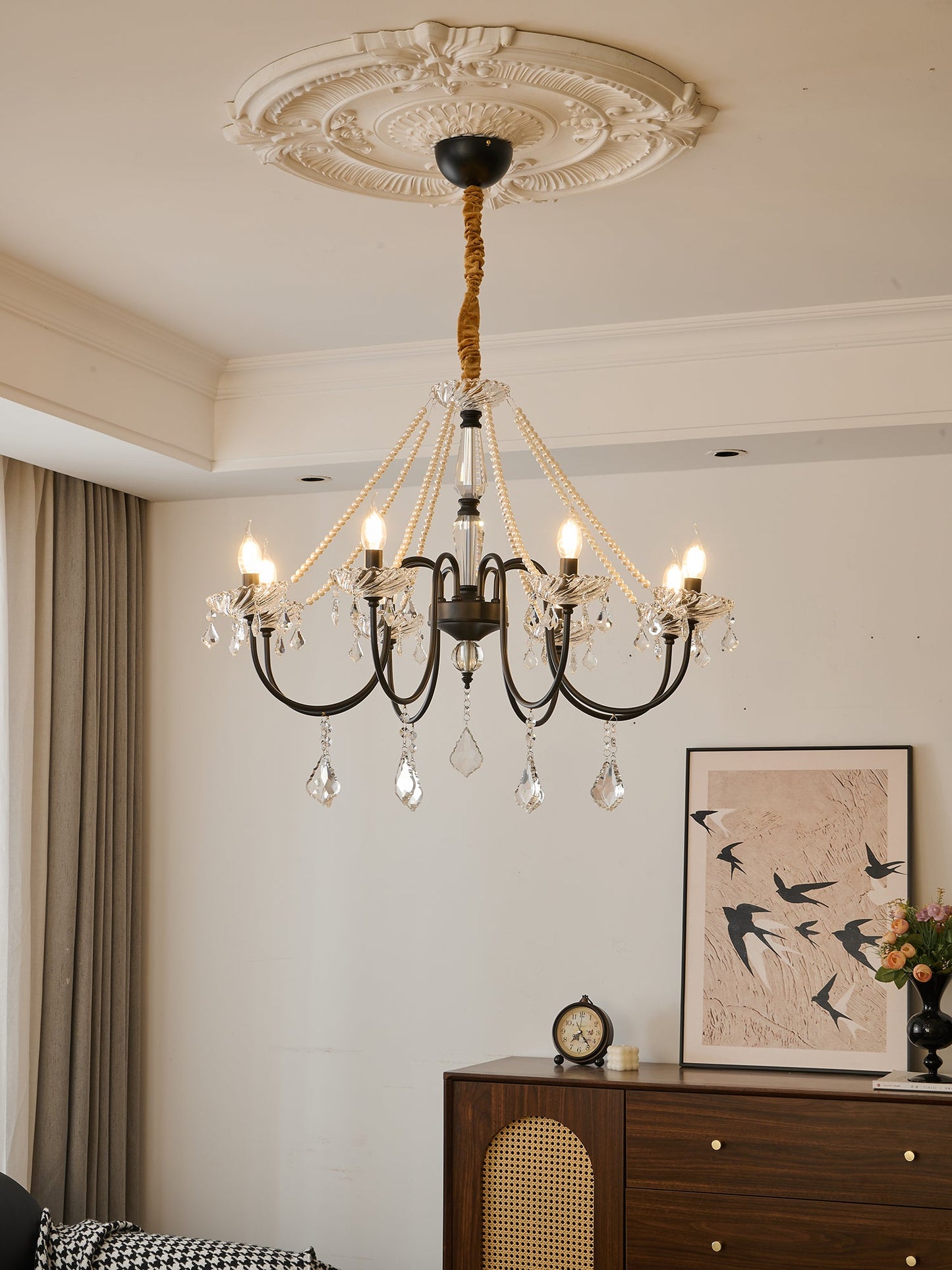 Empress Crystal Chandelier | Black-Coated Iron & Clear Glass | 6 or 8 Lights
