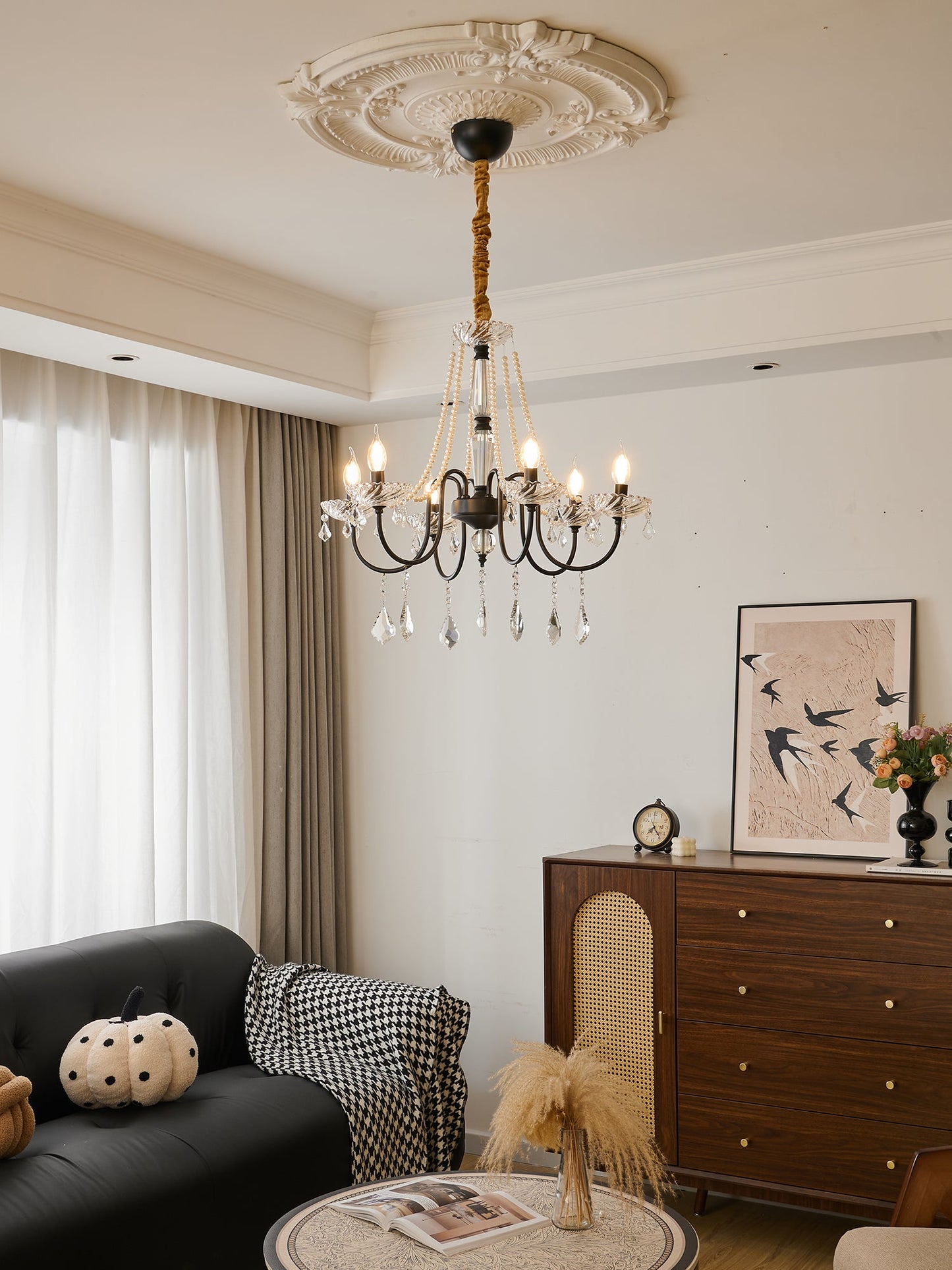 Empress Crystal Chandelier | Black-Coated Iron & Clear Glass | 6 or 8 Lights
