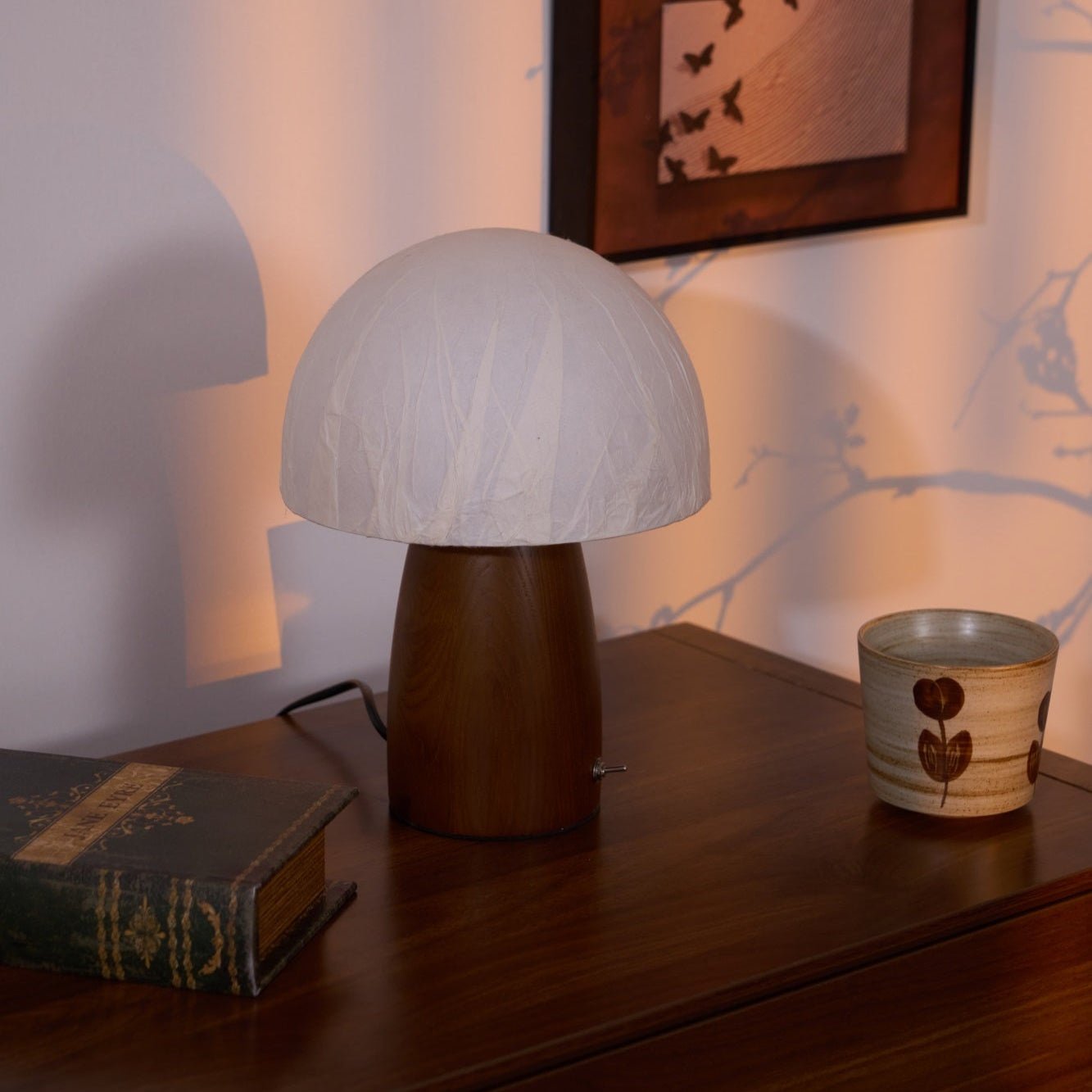 Myco Mushroom Table Lamp | Wooden Base | White Shade