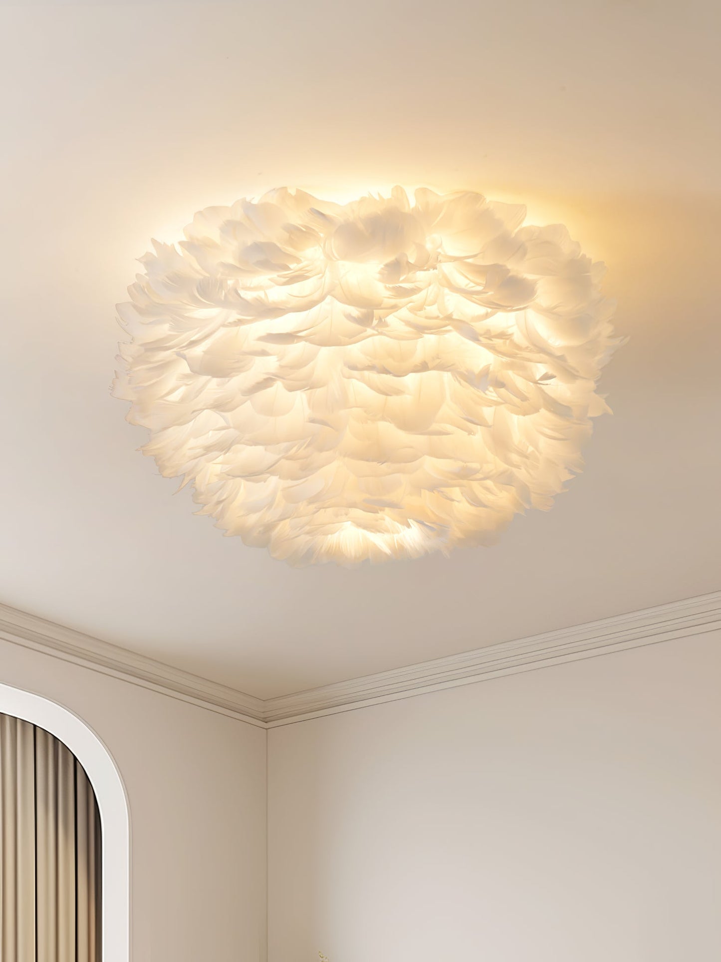 Feathered Ceiling Lamp | Goose Feather | White, Pink