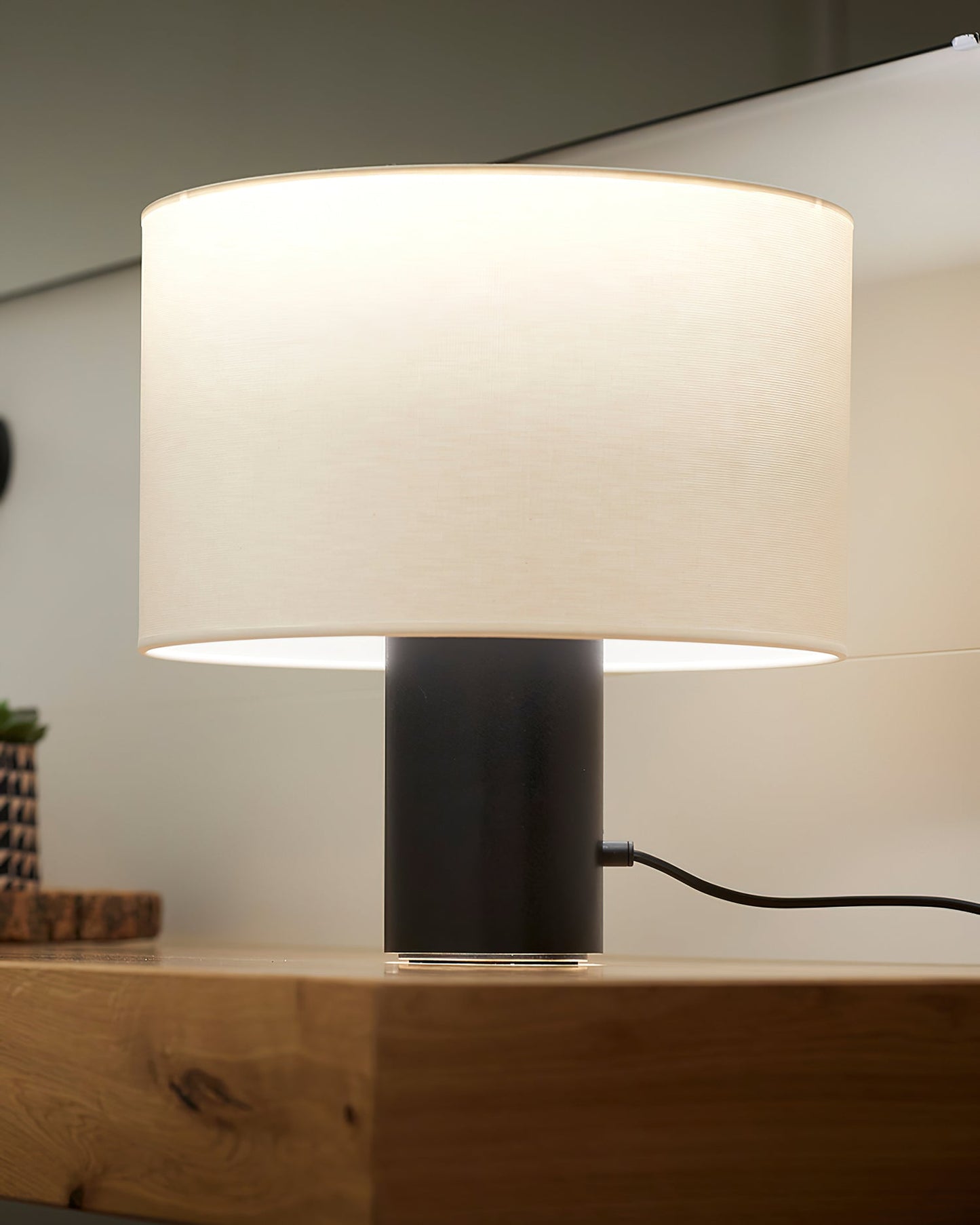 Table Lamp | Black Metal & White Fabric Shade | 32cm Diameter