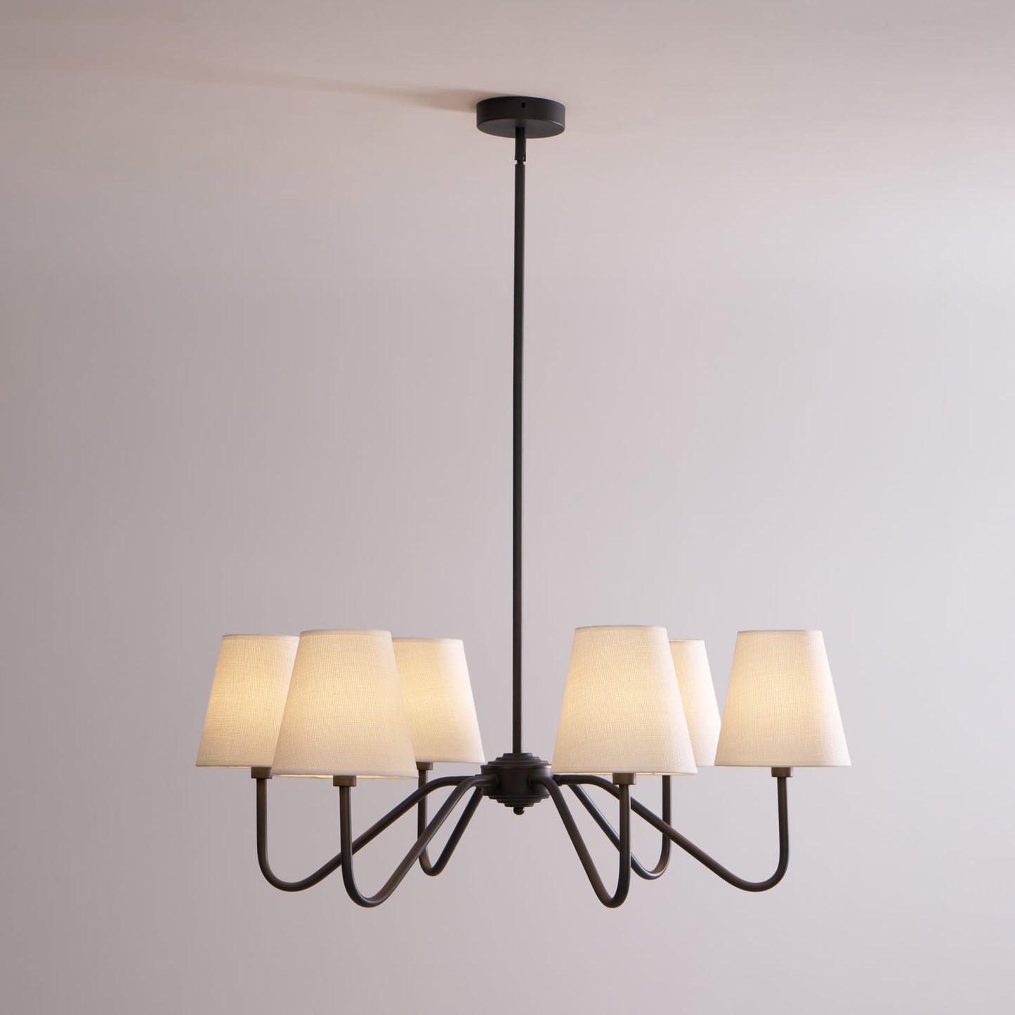 Chandelier | Brass Frame & Fabric Shades | Black, 6 Lights