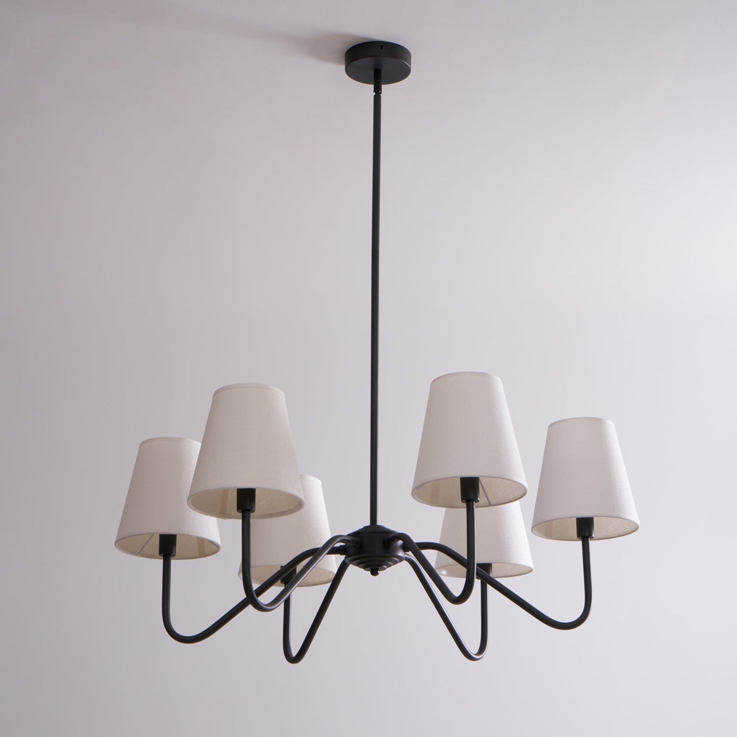 Chandelier | Brass Frame & Fabric Shades | Black, 6 Lights