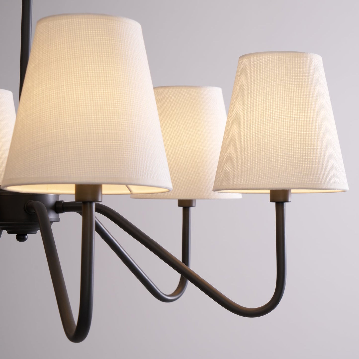 Chandelier | Brass Frame & Fabric Shades | Black, 6 Lights