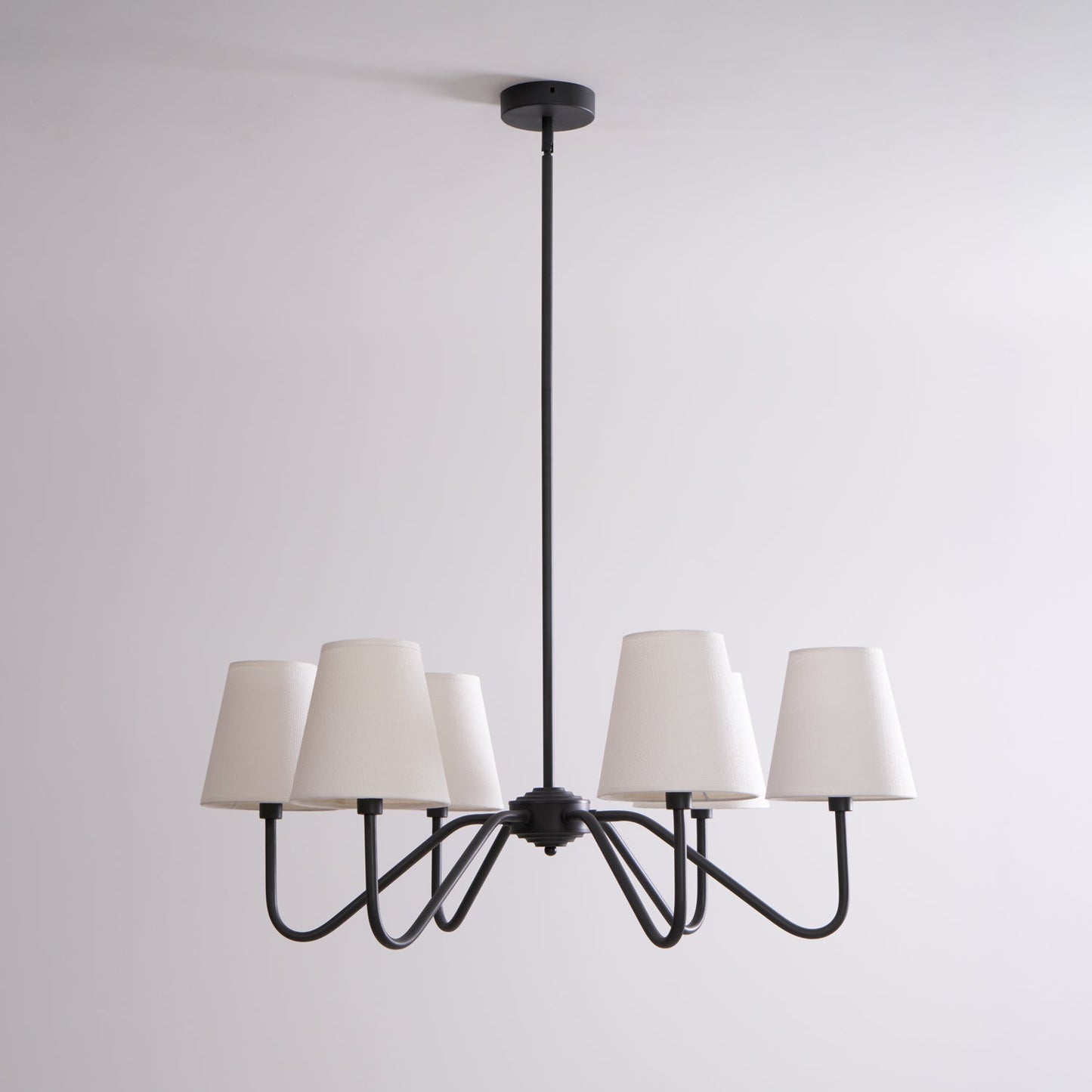 Chandelier | Brass Frame & Fabric Shades | Black, 6 Lights